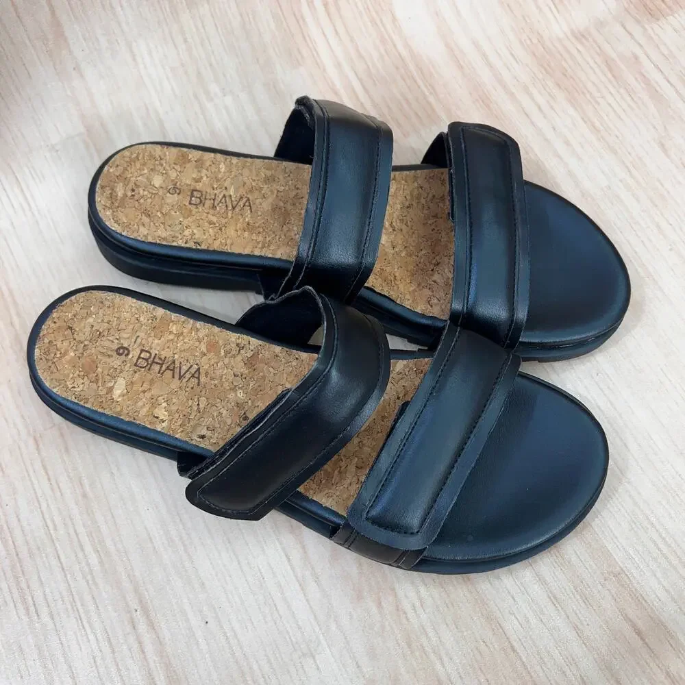 Bhava Vegan Leather Casual Sandal in Black Size 5